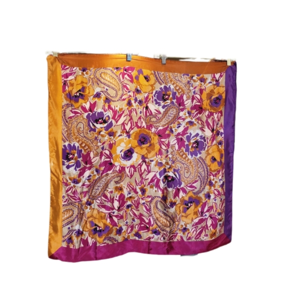 VINTAGE OSCAR de la RENTA SQUARE SILK ABSTRACT PRINT DESIGNER SCARF - Picture 4 of 7